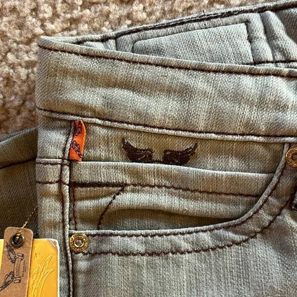 Robins light grey straight leg rhinestone jean - Picture 3 of 7